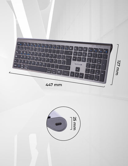 Teclado TechZone Hefestos Recargable Multipunto Bluetooth 10m de Alcance Color Plata