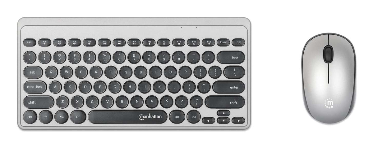 Teclado y Mouse Manhattan Optico Inalambrico Negro y Plata Mini Combo