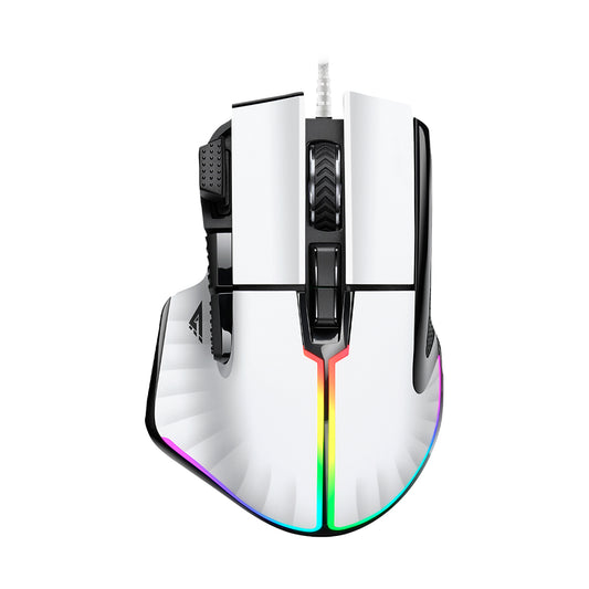 Mouse Game Factor MOG602 Click Láser Pixart 3370 19000 dpi 8 Botones Iluminación RGB Color Blanco