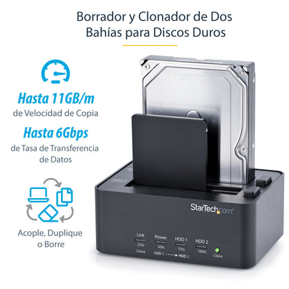 StarTech.com SATDOCK2REU3 duplicador de datos o soporte Duplicador de HDD/SSD Negro 1 copias