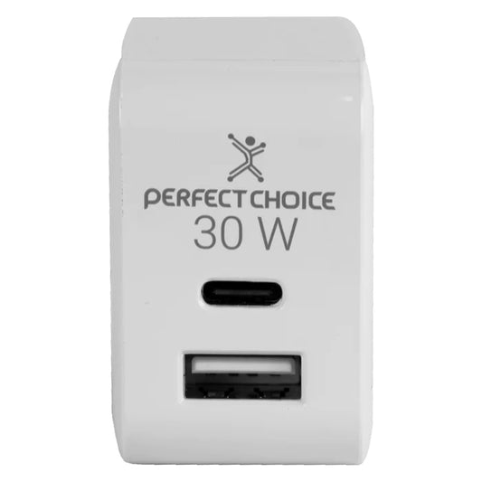 Adaptador de Corriente Perfect Choice 30W Carga Rápida Puertos USB C+A Blanco