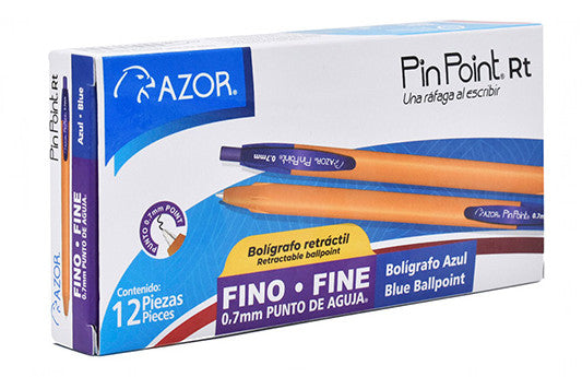 Boligrafo Azor Pin Point RT Retractil Punto fino 0.7mm Tinta Negra Caja C/12