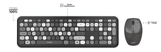 Kit Teclado y Mouse Acteck Creator Chic Colors MK475 Inalámbrico 2xBaterías AAA Incluidas Color Gris