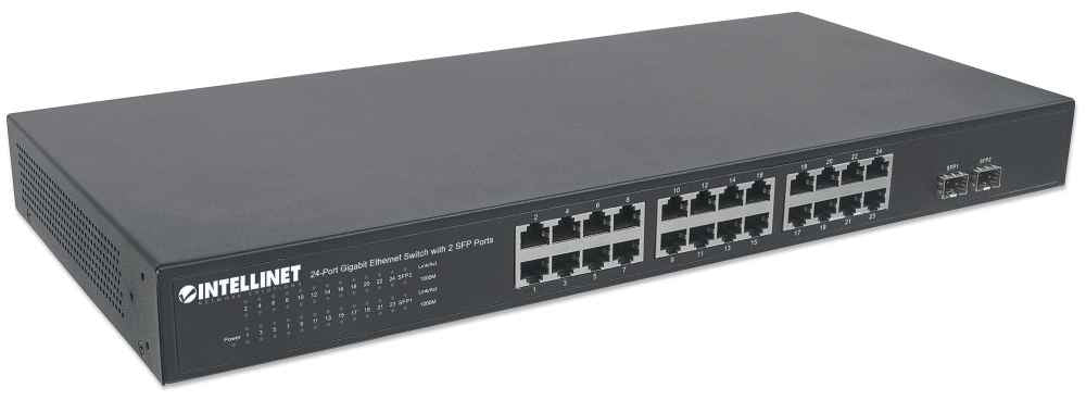 Switch Intellinet 24 Puertos Gigabit Ethernet con 2 Puertos SFP Montaje en Rack 19"