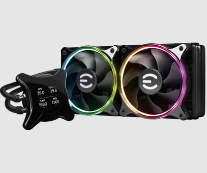 Enfriamiento Liquido para CPU EVGA CLCx AIO 240mm ARGB Display LCD Compatible S 1200 1700 AM4 AM5 Negro