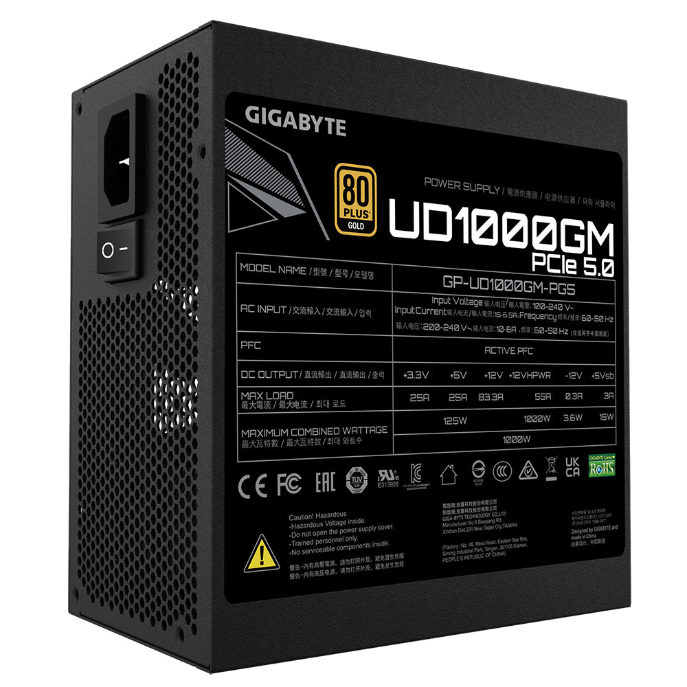 Fuente de Poder Gigabyte UD1000GM PG5 80 PLUS Gold Modular 24-pin ATX 120mm 1000W