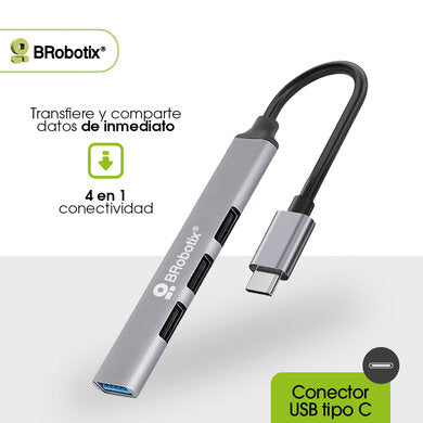 BRobotix 6008058 nodo concentrador USB 3.2 Gen 1 (3.1 Gen 1) Type-C 5000 Mbit/s Negro, Plata