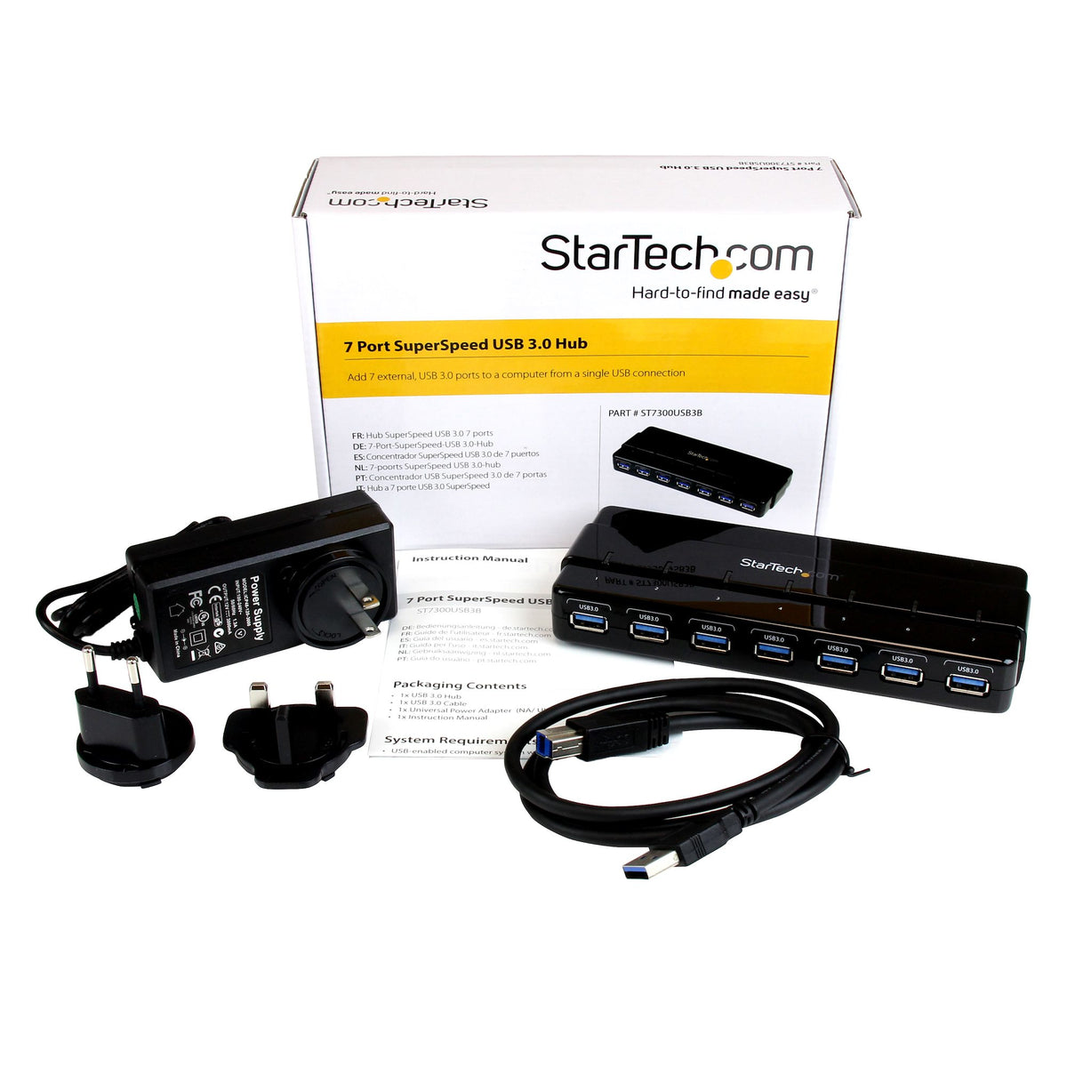 StarTech.com ST7300USB3B nodo concentrador USB 3.2 Gen 1 (3.1 Gen 1) Type-B 5000 Mbit/s Negro