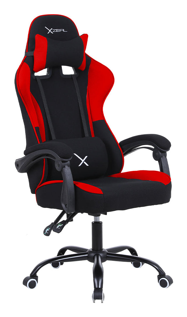 Silla Gamer Xzeal XZ20 Tela Foam Reclinable 140° Base Metal Piston Clase 3 115Kgs Brazos Fijos Negro-Rojo