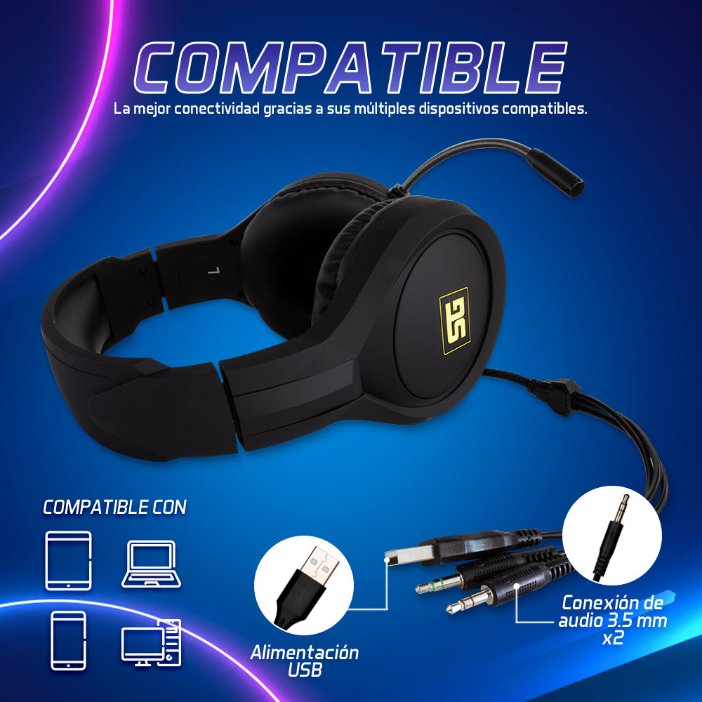 Diadema Gamer Vorago Start The Game HS-501 3.5mm RGB Alambrico