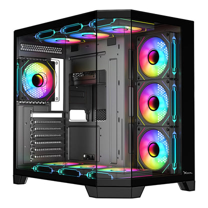 Gabinete Gamer Xzeal Mid Tower XZ150 ATX Panel Vidrio + Metal 2xUSB1.0 + 1xUSD3.0 + 1x3.5mm + 4 ARGB Ventiladores Negro