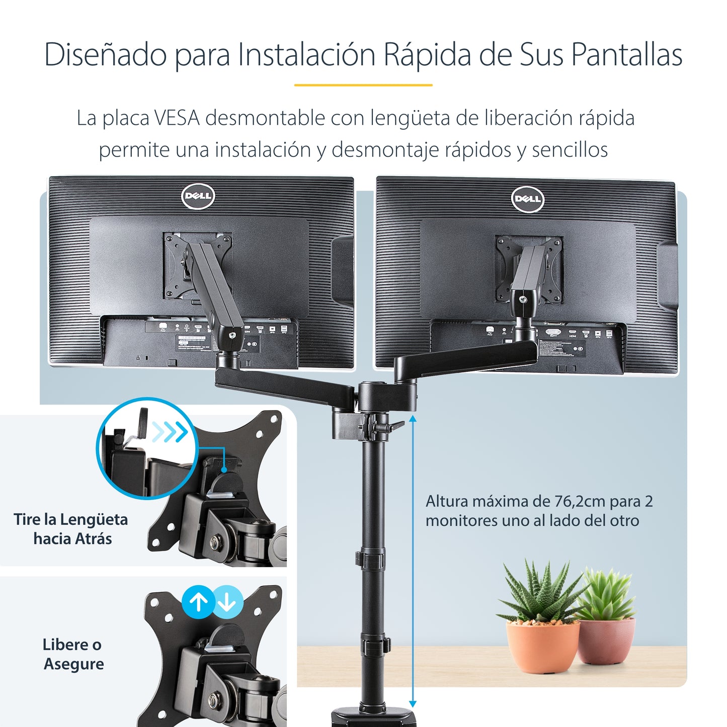 StarTech.com ARMDUALPIVOT soporte para pantalla plana 81.3 cm (32") Escritorio Negro