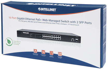 Intellinet 561341 dispositivo de redes Gestionado L2+ Gigabit Ethernet (10/100/1000) Energía sobre Ethernet (PoE) 1U Negro