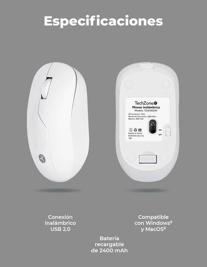 Mouse inalámbrico Blanco Armor recargable  wireless TechZone