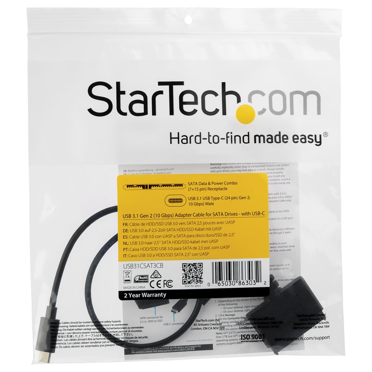 StarTech.com USB31CSAT3CB base para laptop o replicador de puertos Negro
