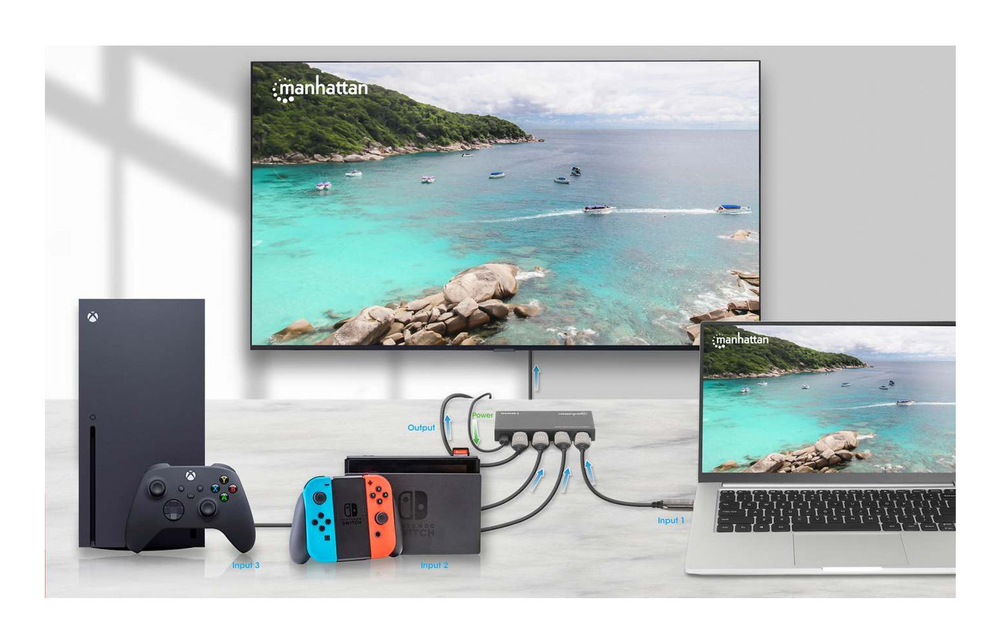 Switch HDMI Manhattan 4K@60Hz 3 entradas compacto negro