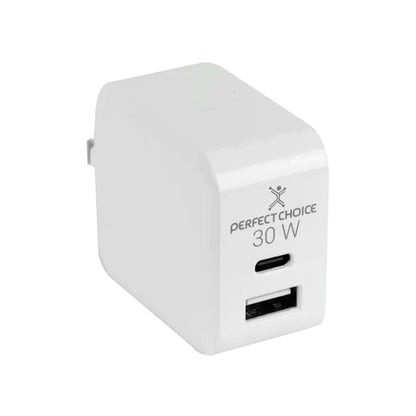 Adaptador de Corriente Perfect Choice 30W Carga Rápida Puertos USB C+A Blanco