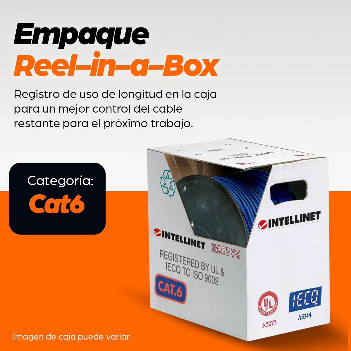 Bobina Cable Intellinet Cat 6 UTP 305m Sólida Color Azul