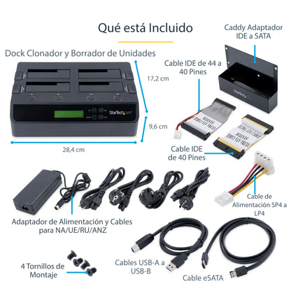 StarTech.com SATDOCK4U3RE duplicador de datos o soporte Duplicador de discos duros Negro 3 copias