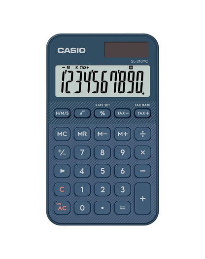 Calculadora Casio De Bolsillo SL-310YC-NY Color Azul De 10 Dígitos Pantalla Extragrande Solar Y Batería