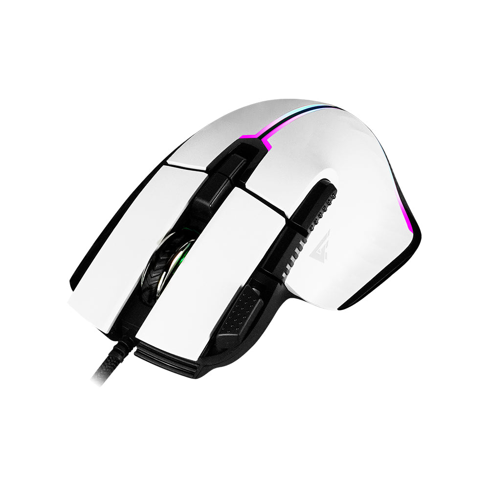 Mouse Game Factor MOG602 Click Láser Pixart 3370 19000 dpi 8 Botones Iluminación RGB Color Blanco