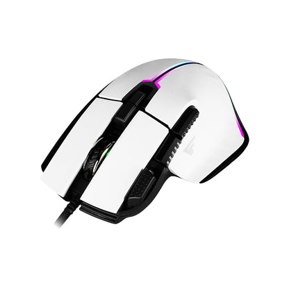 Mouse Game Factor MOG602 Click Láser Pixart 3370 19000 dpi 8 Botones Iluminación RGB Color Blanco
