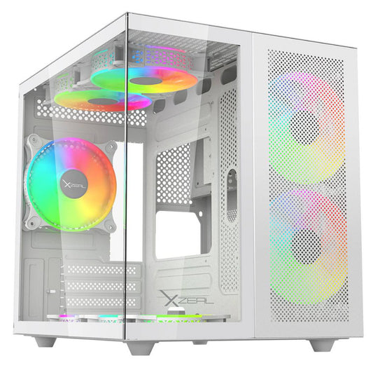 Gabinete Xzeal CUBO Mini-Tower Micro-ATX/Mini-ITX USB 2.0/3.0 sin Fuente 3 Ventiladores Instalados Blanco