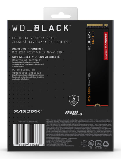 SSD interno Western Digital de 1TB Black SN8100 NVMe M.2 Gen5 - Lectura/Eescritura/ Sin Disipador Térmico