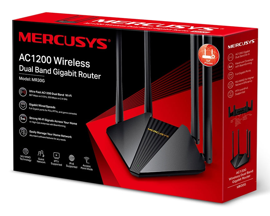 Router Mercusys by TP-Link Dual-Band Wi-Fi Gigabit 300Mbps at 2 4 GHz 867Mbps at 5 GHz 4×Fixed External Antennas AC1200