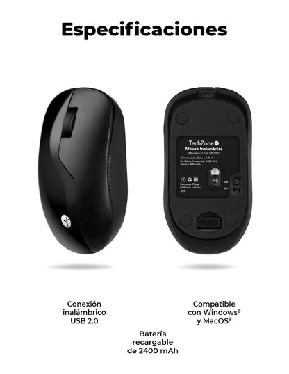 Mouse inalámbrico Negro recargable  wireless TechZone