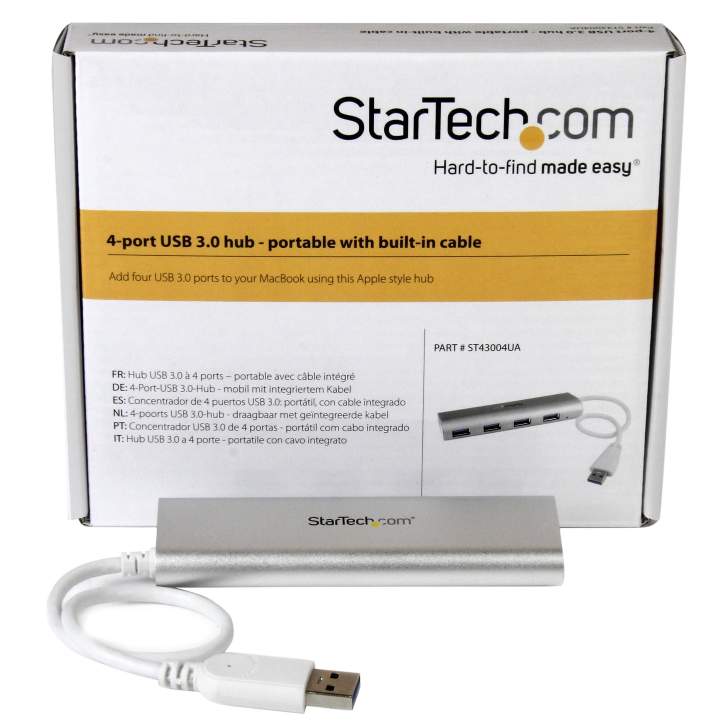 StarTech.com ST43004UA nodo concentrador USB 3.2 Gen 1 (3.1 Gen 1) Type-A 5000 Mbit/s Plata, Blanco