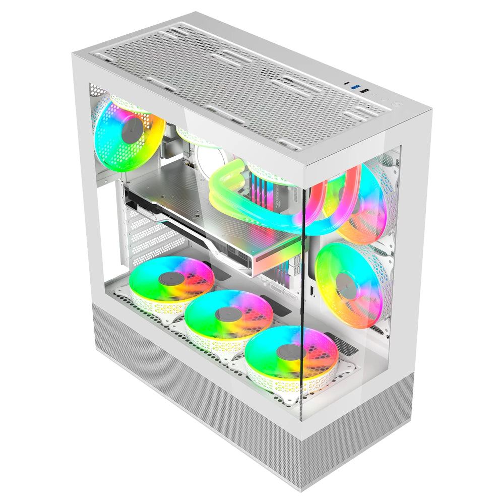 Gabinete Gamer Balam Rush Media Torre Tank Super 9200 TB Max MB ATX USB C 3.1/xUSB 3.0/USB 2.0 ARGB Blanco