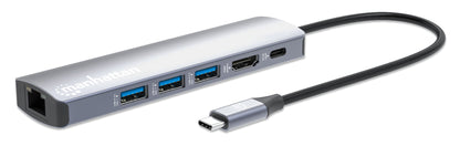 Manhattan 153959 base para laptop o replicador de puertos Alámbrico USB 3.2 Gen 1 (3.1 Gen 1) Type-C Plata