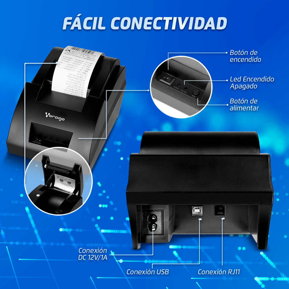 Impresora Termica Vorago POS MNP-158 Tickets 58mm USB RJ11