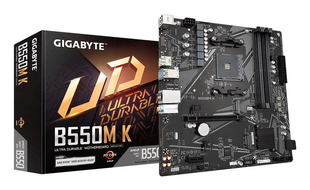 Tarjeta Madre Gigabyte B550M K 4xDDR4 128GB 4733Mhz PCIe 4.0 M.2 HDMI DP S AM4 Ryzen mATX