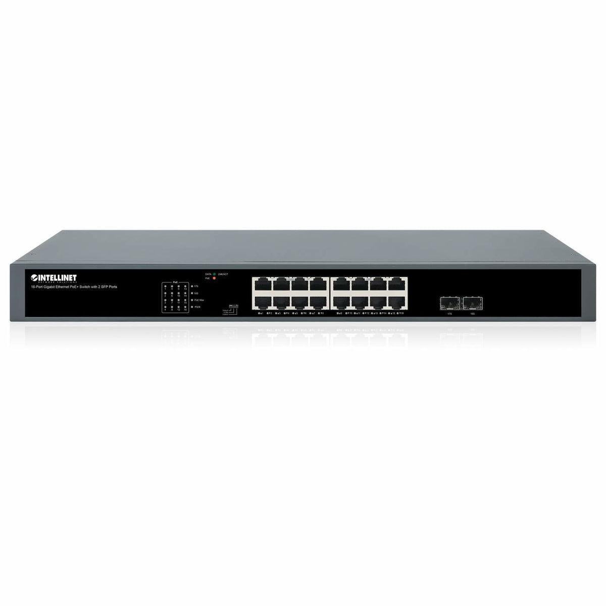 Intellinet 561983 dispositivo de redes No administrado Gigabit Ethernet (10/100/1000) Energía sobre Ethernet (PoE) 1U Negro
