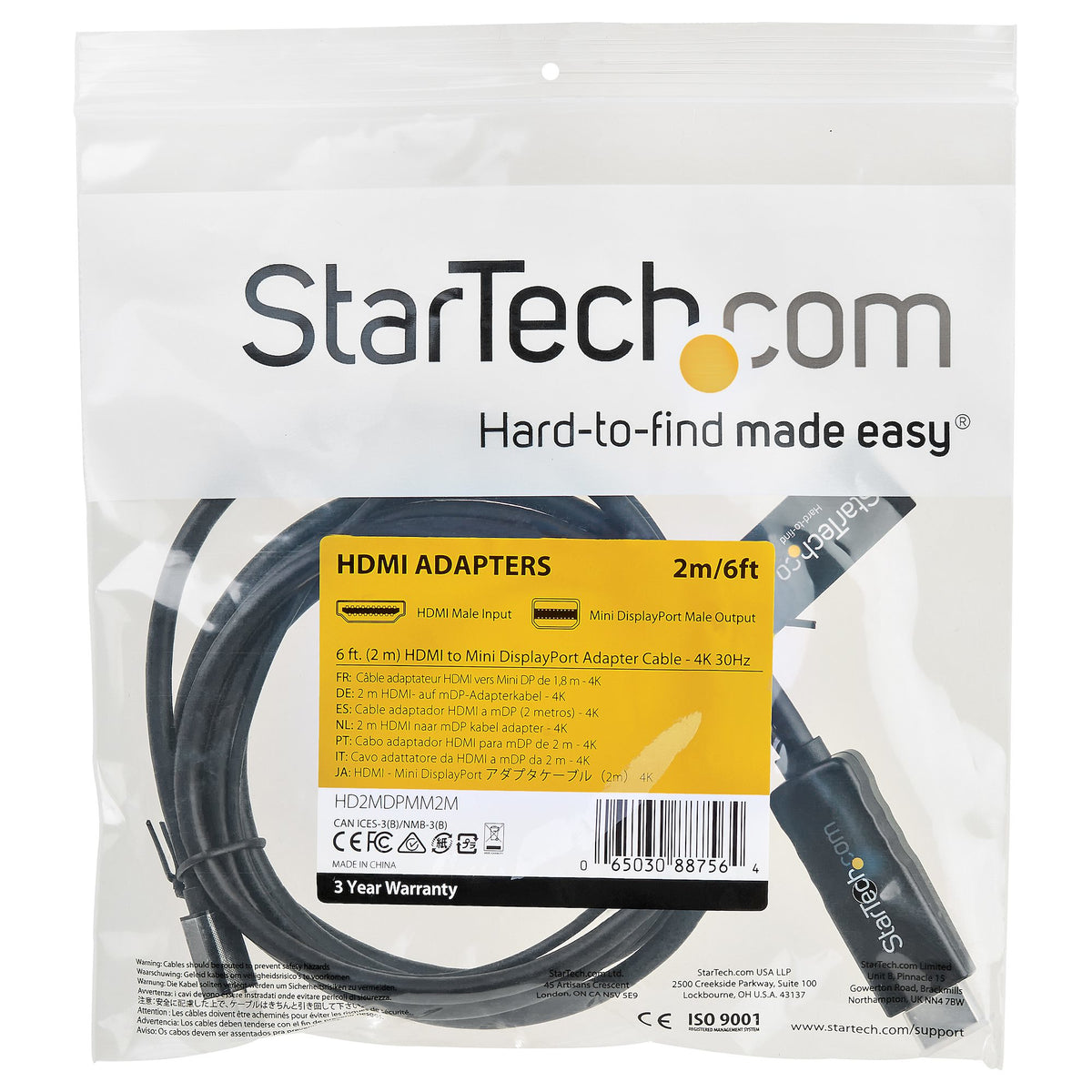 StarTech.com HD2MDPMM2M adaptador de cable de vídeo HDMI Tipo A (Estándar) Negro