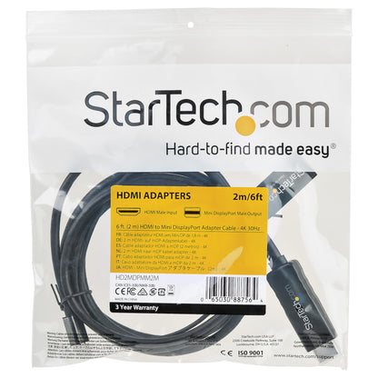 StarTech.com HD2MDPMM2M adaptador de cable de vídeo HDMI Tipo A (Estándar) Negro