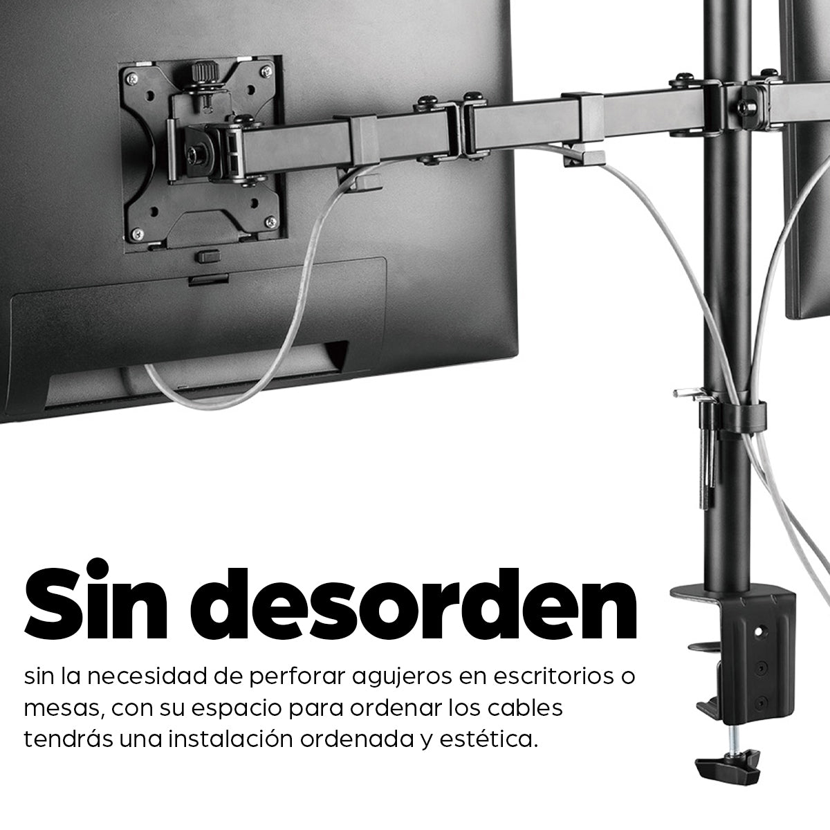 Soporte Monitor Manhattan Universal para 2 Monitores 13" a 32" Brazos Doble Articulación Color Negro