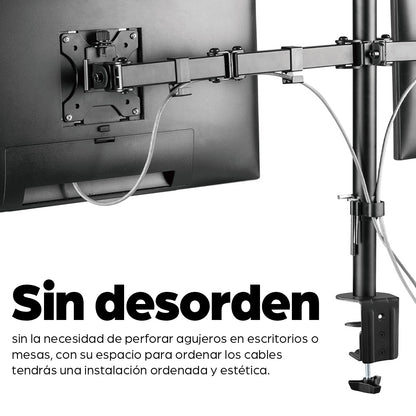 Soporte Monitor Manhattan Universal para 2 Monitores 13" a 32" Brazos Doble Articulación Color Negro