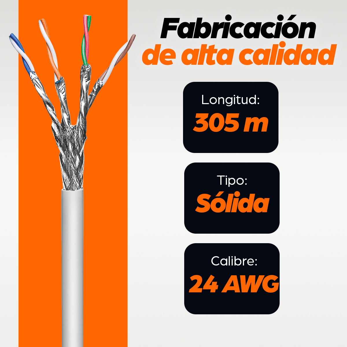 Bobina Cable Intellinet UTP Cat6a Sólida SFTP 305m Color Gris