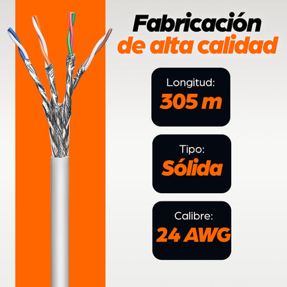 Bobina Cable Intellinet UTP Cat6a Sólida SFTP 305m Color Gris