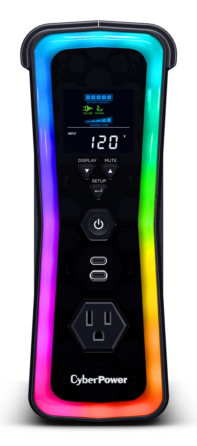 UPS CyberPower GX150C2 1500VA 1000W 120V PFC Activo RGB Panel LCD USB-Cx2