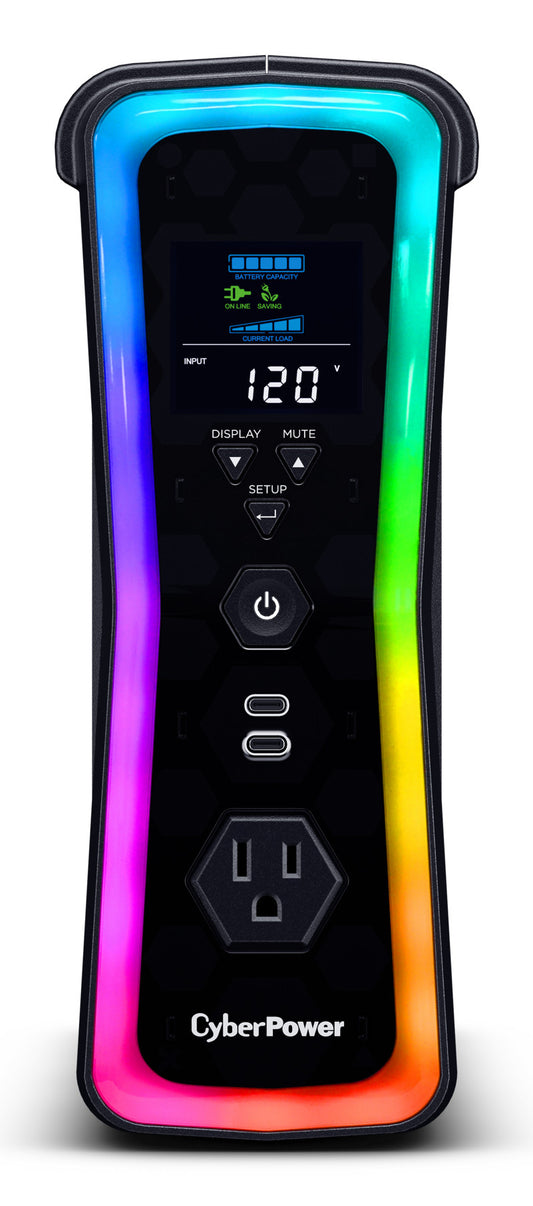 UPS CyberPower GX150C2 1500VA 1000W 120V PFC Activo RGB Panel LCD USB-Cx2