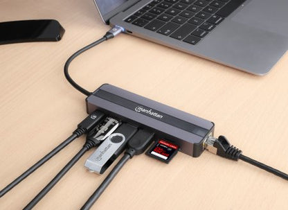 Manhattan 153928 base para laptop o replicador de puertos Alámbrico USB 3.2 Gen 1 (3.1 Gen 1) Type-C Negro, Plata