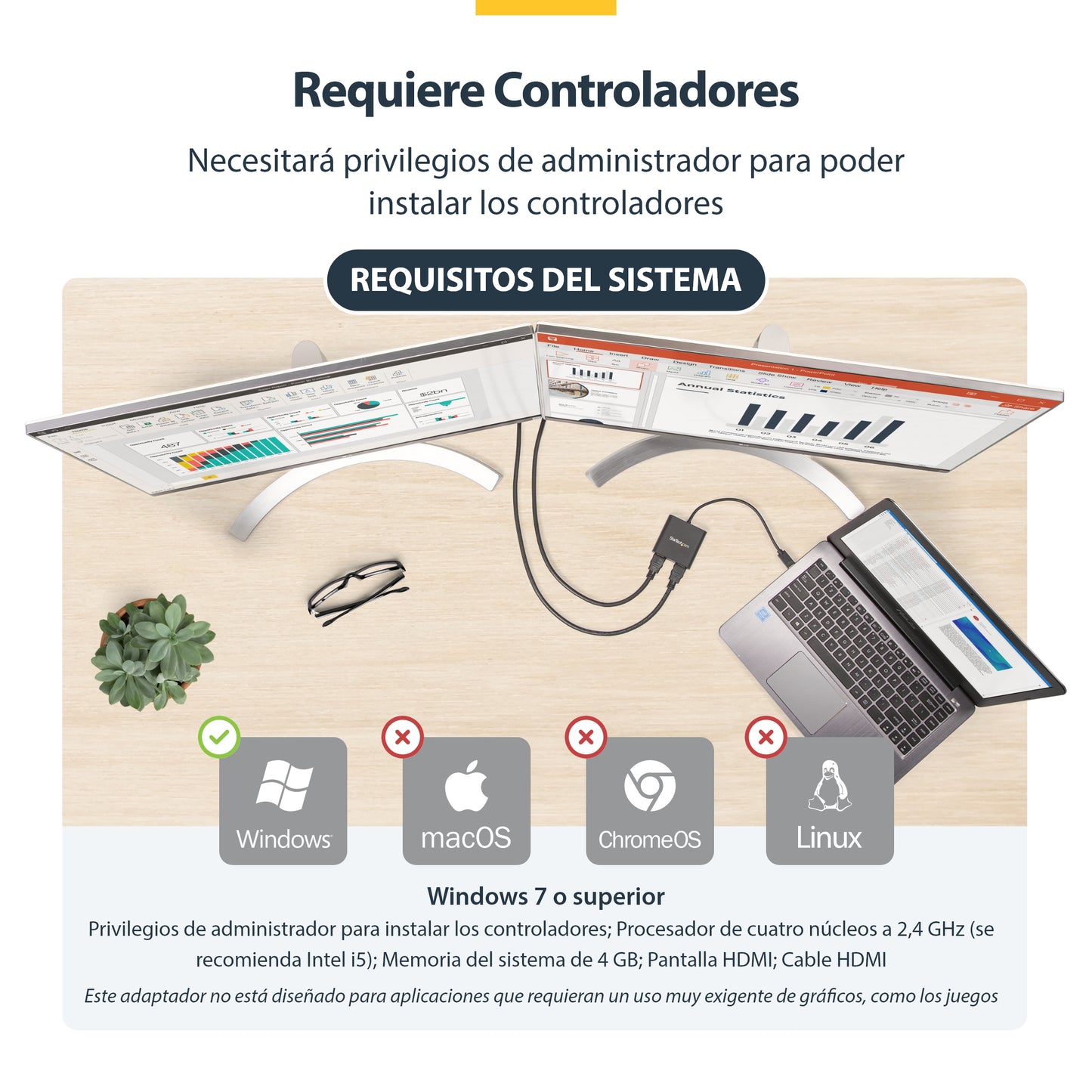 StarTech.com USB32HD2 adaptador gráfico USB 3840 x 2160 Pixeles Negro