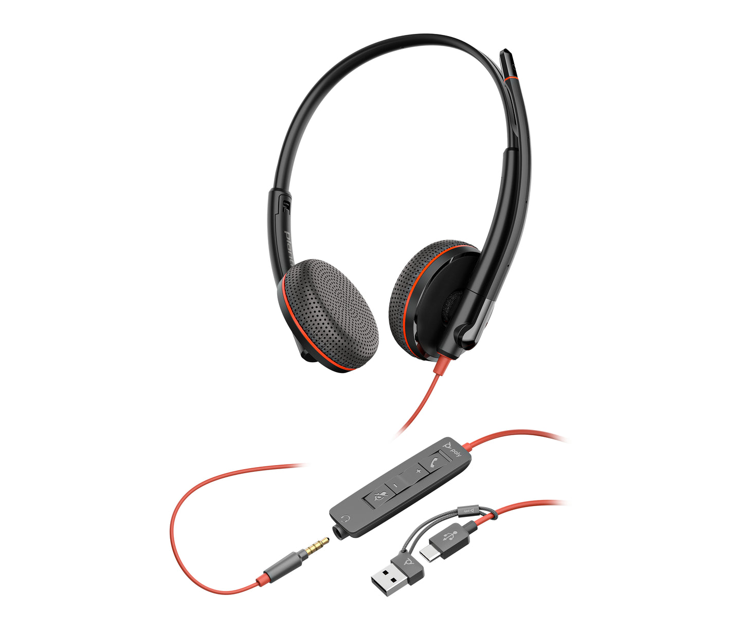 HP Poly Blackwire 3225 Stereo USB-C Headset +3.5mm Plug +USB-C/A Adapter (Bulk) Alámbrico Diadema Oficina/Centro de llamadas USB Tipo C Negro