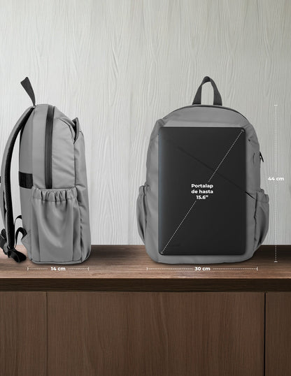 Mochila TechZone Style Grey para Laptops de 16 Múltiples Compartimientos Diseño Ideal para Uso Diario
