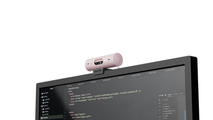 Cámara Web Logitech Brio 500 FHD Resolución 1080p Corrección Iluminación Encuadre Automático Color Rosa