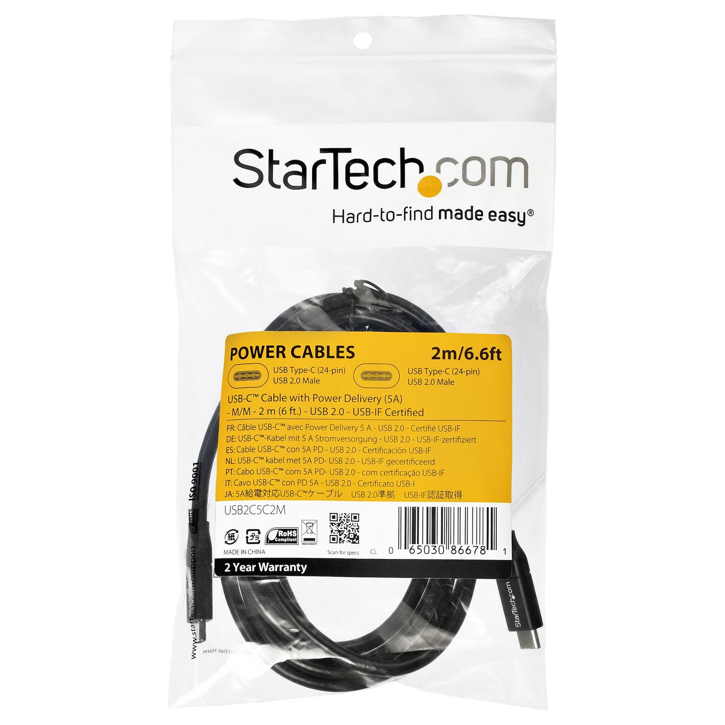 StarTech.com USB2C5C2M cable USB 0.48 Gbit/s 100 W Negro
